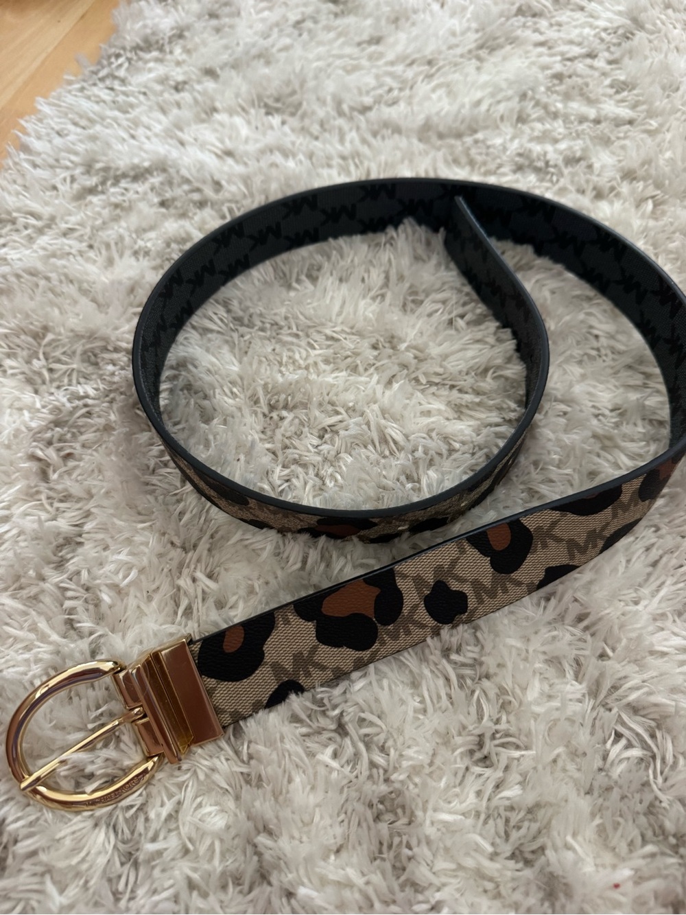 Leopard Print Reversible Michael Kors Women's Belt with Gold Buckle